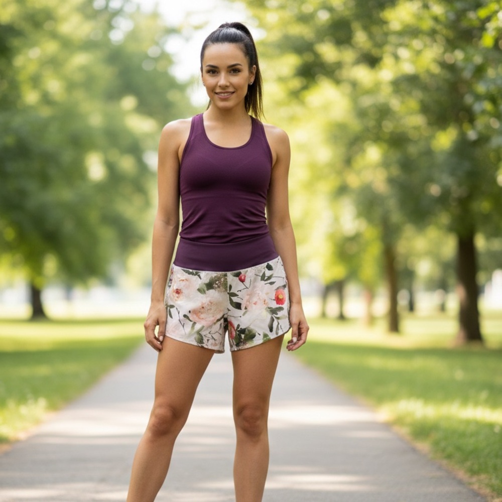 Oiselle Sz 4 Burgundy Floral Outdoor Running Short